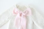 Alpaca Knit Newborn Romper – Cream Photo Prop with Pink Ribbon - Image 3