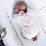 Alpaca Knit Newborn Romper – Cream Photo Prop with Pink Ribbon