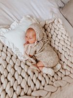 Handmade Baby Alpaca Newborn Romper – Light Brown Photo Prop
