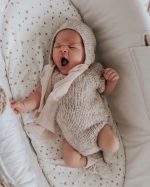 Handmade Baby Alpaca Newborn Romper – Light Brown Photo Prop - Image 3