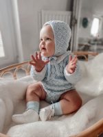 Crochet Baby Boy Romper Set – Pale Blue Merino Wool, Bonnet & Toy - Image 3