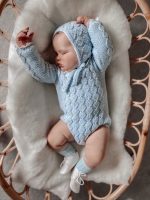 Hand Knitted Brown Merino Baby Romper Set - Bonnet & Socks - Image 8
