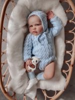 Crochet Baby Boy Romper Set – Pale Blue Merino Wool, Bonnet & Toy - Image 2