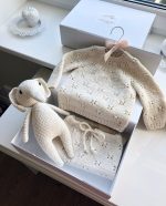 Cream Merino Wool Baby Outfit – Knit Sweater & Pants, Elephant Toy - Image 4