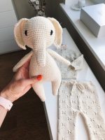 Cream Merino Wool Baby Outfit – Knit Sweater & Pants, Elephant Toy - Image 6