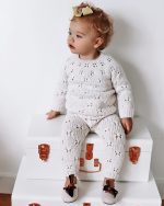 Hand Knitted Lambswool Baby Outfit – Sweater, Pants & Elephant Toy - Image 2