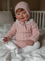 Hand Knitted Merino Baby Romper and Bonnet Set - Pale Pink (0-3 Months) - Image 4