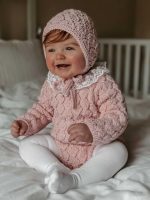 Hand Knitted Merino Baby Romper and Bonnet Set - Pale Pink (0-3 Months) - Image 7