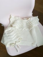 Merino Baby Sweater and Bonnet Set – Cream Ruffle Knit Outfit - Image 5