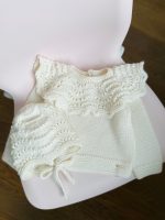 Merino Baby Sweater and Bonnet Set – Cream Ruffle Knit Outfit - Image 6