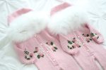 Merino Baby Romper – Pink Knit Footie, Genuine Fur Trim Hood - Image 8