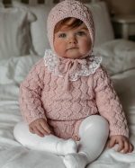 Hand Knitted Merino Baby Romper and Bonnet Set - Pale Pink (0-3 Months) - Image 2