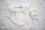 Embroidered Angora Ruffle Romper and Bonnet – Baby Photo Props - Image 3