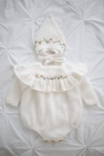 Embroidered Angora Ruffle Romper and Bonnet – Baby Photo Props - Image 8
