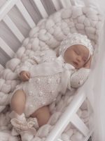 Knit Baby Alpaca Romper and Bonnet Set – Cream Photo Prop - Image 4