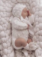 Knit Baby Alpaca Romper and Bonnet Set – Cream Photo Prop - Image 3