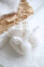 Baby bunny booties made from angora with genuine fur pom poms - Photography props - Image 4