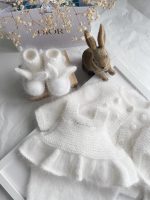 Baby bunny booties made from angora with genuine fur pom poms - Photography props - Image 7