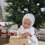 Baby girl popcorn bonnet - Alpaca yarn - Cream color