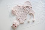 Merino Wool Baby Romper Set – Pink Popcorn Knit Outfit