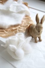 Baby bunny booties made from angora with genuine fur pom poms - Photography props - Image 3