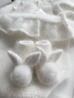 Baby bunny booties made from angora with genuine fur pom poms - Photography props - Image 9