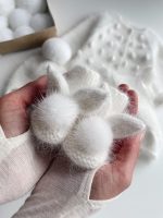 Baby bunny booties made from angora with genuine fur pom poms - Photography props - Image 6