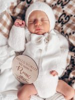 Hand Knit Baby Alpaca Romper and Bonnet Set – Cream Photo Prop - Image 5