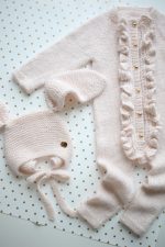 Pale Pink Baby Romper and Bunny Bonnet Set – Merino Mohair Blend - Image 8