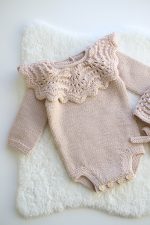 Hand Knit Merino Baby Romper and Bonnet Set – Photo Prop - Image 2