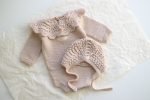 Hand Knit Merino Baby Romper and Bonnet Set – Photo Prop - Image 6