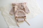 Hand Knit Merino Baby Romper and Bonnet Set – Photo Prop - Image 8