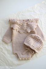 Hand Knit Merino Baby Romper and Bonnet Set – Photo Prop - Image 9