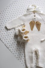 Merino Knit Baby Angel Outfit – Romper, Bonnet & Booties - Image 7