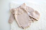 Hand Knit Merino Baby Romper and Bonnet Set – Photo Prop