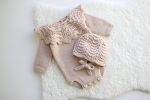 Hand Knit Merino Baby Romper and Bonnet Set – Photo Prop - Image 4