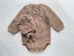 Hand Knitted Merino Baby Romper and Bonnet Set – Brown