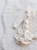 Cream Merino Baby Romper Set, Bonnet & Socks - Image 3