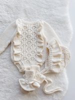 Cream Merino Baby Romper Set, Bonnet & Socks - Image 2