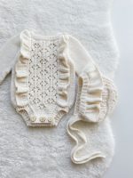 Cream Merino Baby Romper Set, Bonnet & Socks - Image 4