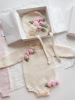 Baby girl romper bonnet and booties with roses - Set of 3 - Photo pros - Image 6