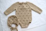 Hand Knitted Merino Baby Romper and Bonnet Set – Brown Photo Prop - Image 5