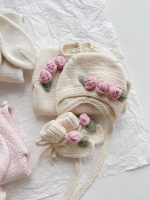 Baby girl romper bonnet and booties with roses - Set of 3 - Photo pros - Image 3