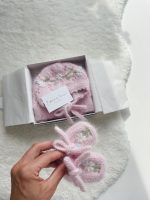 Angora Baby Romper Set – Pink Newborn Outfit, Bonnet & Booties - Image 5