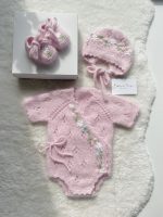 Angora Baby Romper Set – Pink Newborn Outfit, Bonnet & Booties