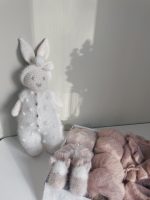 Crochet bunny in white popcorn angora romper with bow on head - Cuddle toy - Image 3