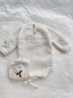Hand Knitted Merino Baby Romper and Bonnet Set – Newborn Photo Prop - Image 5