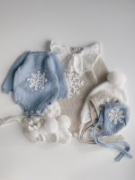 Long sleeve romper and bonnet with snowflake embroidery - Set of 2 - Photography props - Image 4