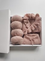 Dusty Pink Alpaca Silk Baby Outfit – Ruffle Cardigan & Pants - Image 3