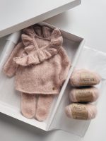 Dusty Pink Alpaca Silk Baby Outfit – Ruffle Cardigan & Pants - Image 2